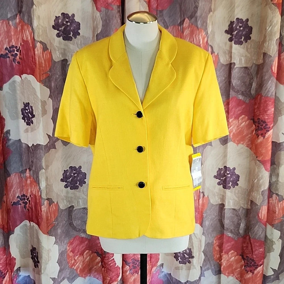 Vintage Katie Brooke Yellow Three Button Jacket Blazer 14 - Picture 2 of 10